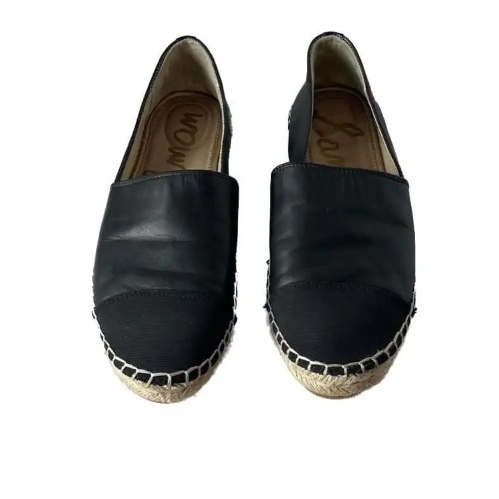Sam Edelman Krissy Espadrille Cap Toe Flats - Black Leather‎ Size 10